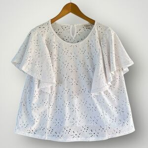 Nanette Lepore White Eyelet Flutter Sleeve Blouse